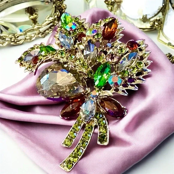 Large Fall Autumn 🍂 colors Rhinestone Brooch - Picture 2 of 5